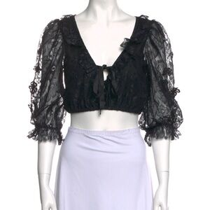 For Love and Lemons V neck three- quarter sleeve crop top